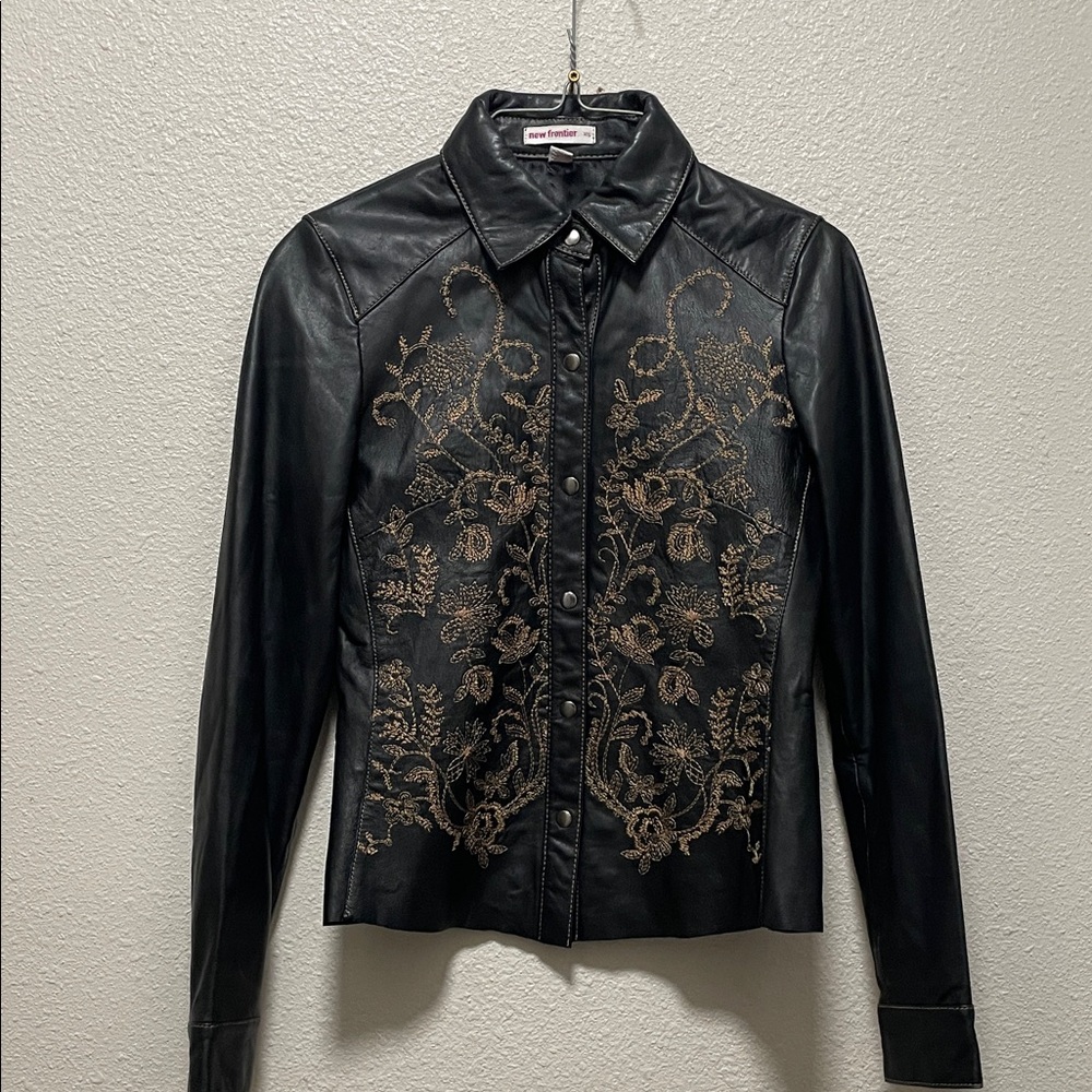 vintage New Frontier embroidered leather jacket